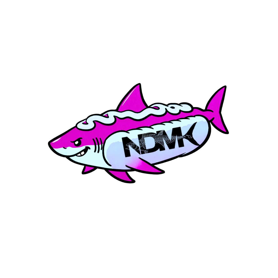 Colorful shark illustration with 'ACMI' branding on a white background